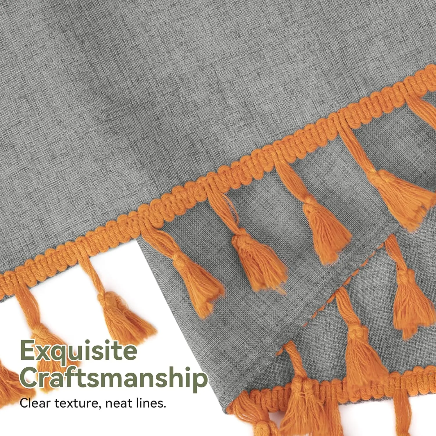AmazerBath Boho Farmhouse Shower Curtain Fabric, Fall Decorations for Home, Orange Tassel Shower Curtain Faux Linen, Fall Bathroom Decor, Grey Shower Curtain Set with 12 Hooks, 72x72 Inches
