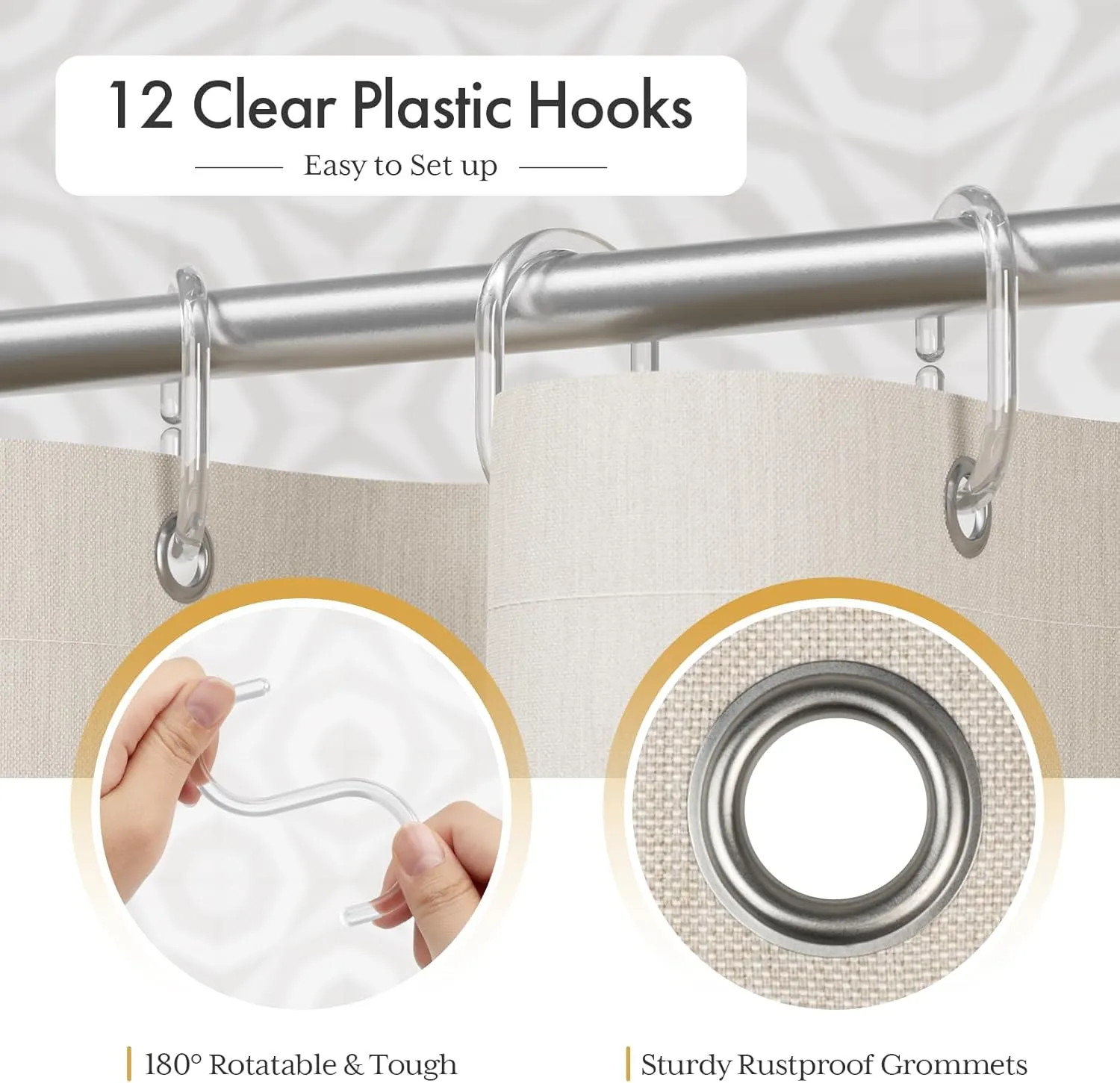 AmazerBath Boho Shower Curtain, Modern Farmhouse Shower Curtain Set with Tassels, Rustic Faux Linen Green Striped Shower Curtain with Hooks, Light Tan Toned, 72x72 Inches