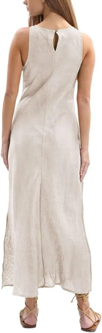 Amazhiyu Women's 100% Linen Summer Sleevelesss Splits Bodycon Maxi Dresses Casual