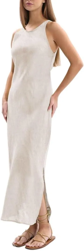 Amazhiyu Women's 100% Linen Summer Sleevelesss Splits Bodycon Maxi Dresses Casual