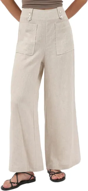 Amazhiyu Womens Pure Linen High Waist Wide Leg Pants with Pockets for Casual Summer