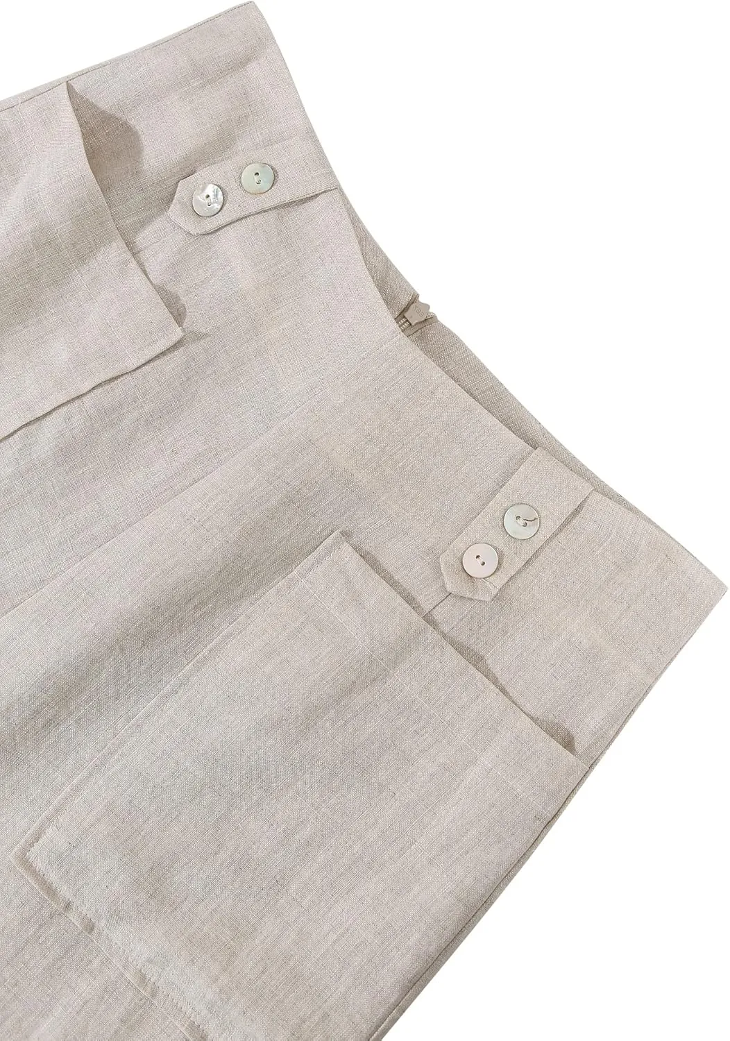 Amazhiyu Womens Pure Linen High Waist Wide Leg Pants with Pockets for Casual Summer