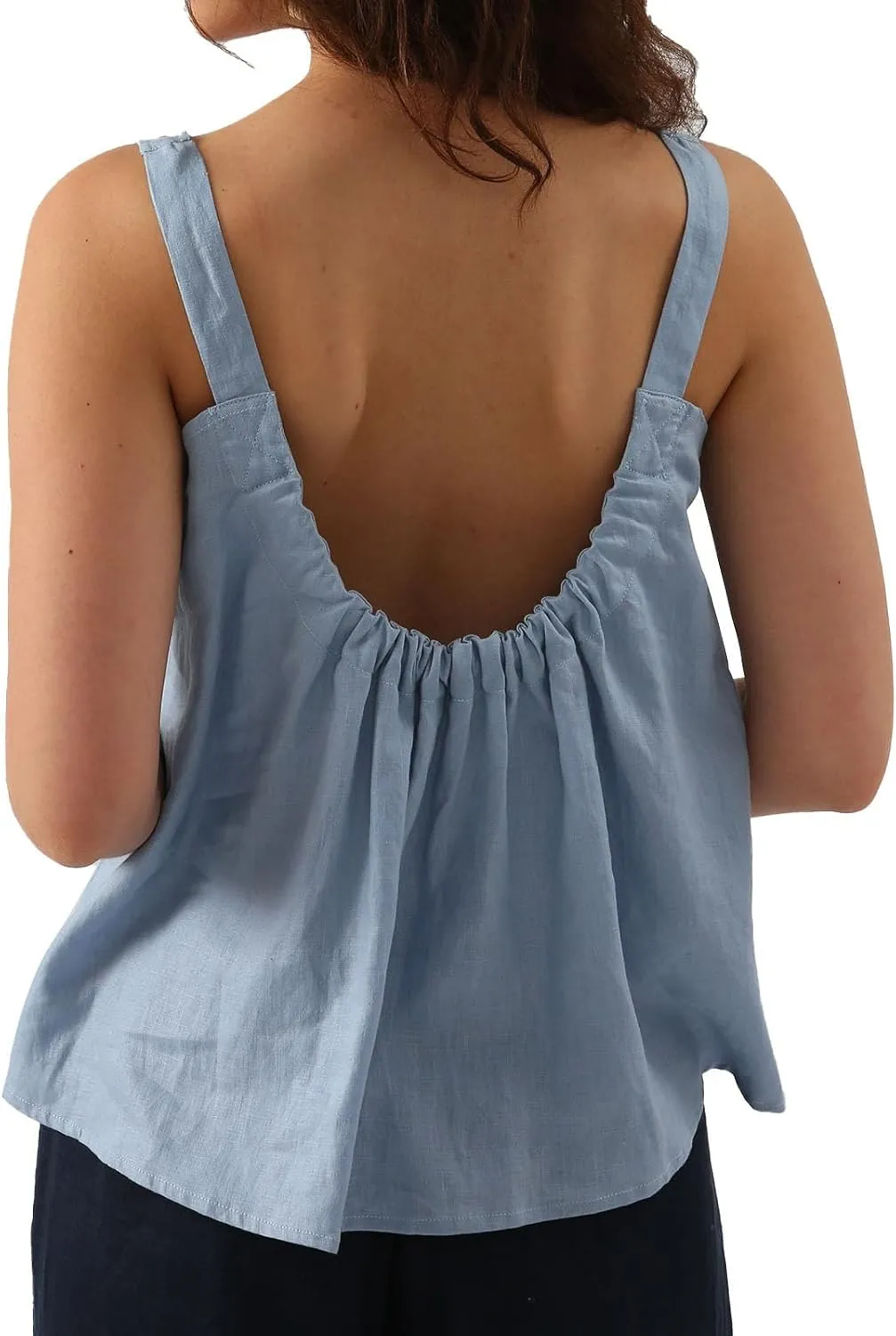 Amazhiyu Womens Pure Linen Square Neck Sleeveless Tank Tops for Casual Summer