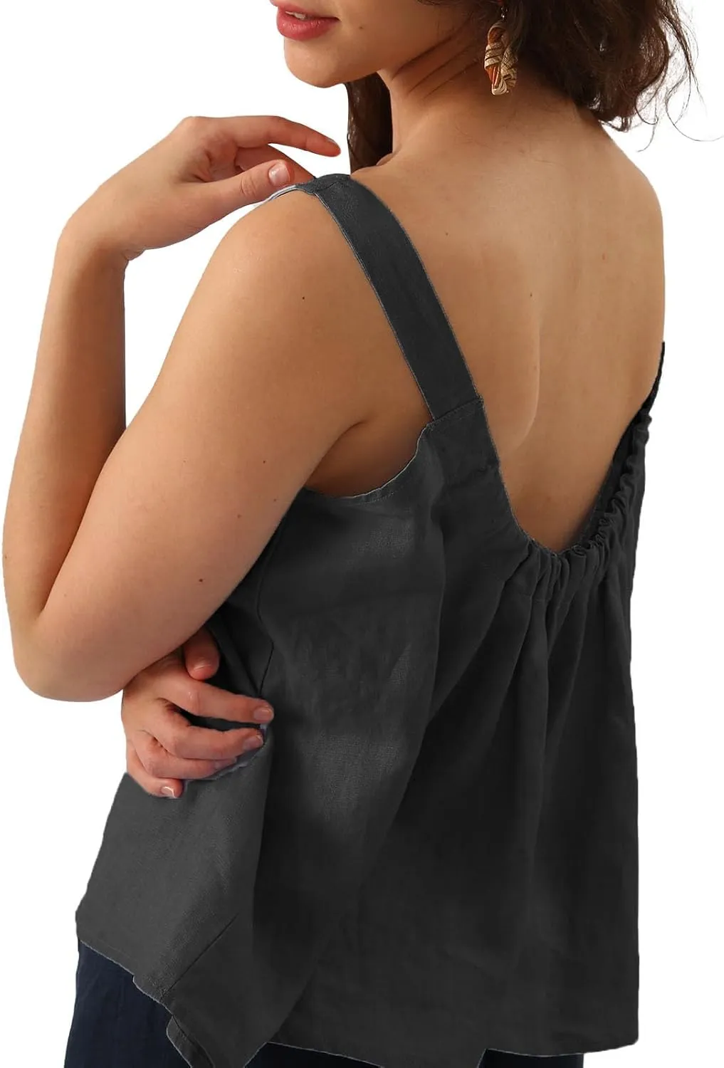 Amazhiyu Womens Pure Linen Square Neck Sleeveless Tank Tops for Casual Summer