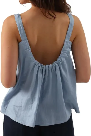 Amazhiyu Womens Pure Linen Square Neck Sleeveless Tank Tops for Casual Summer