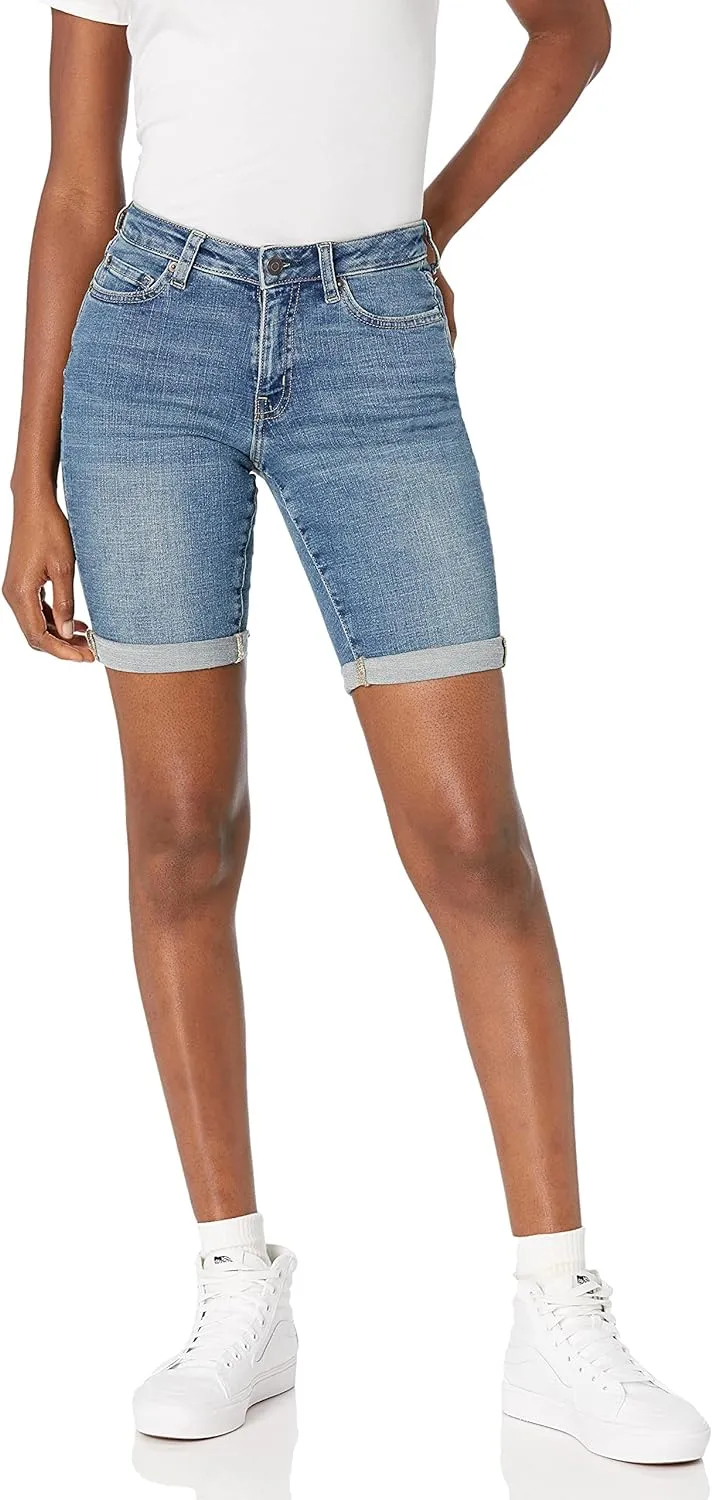 Amazon Essentials Women's Mid-Rise Slim fit Denim Bermuda Shorts with Pockets