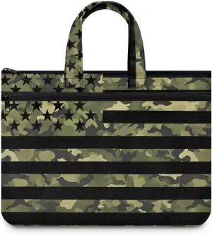 American Flag Camo Women's Portable Document Bag Lightweight File Bag Canvas Tote Bag Casual Briefcase Handbag with Handle and Muti Zipper Pockets Carrying Case