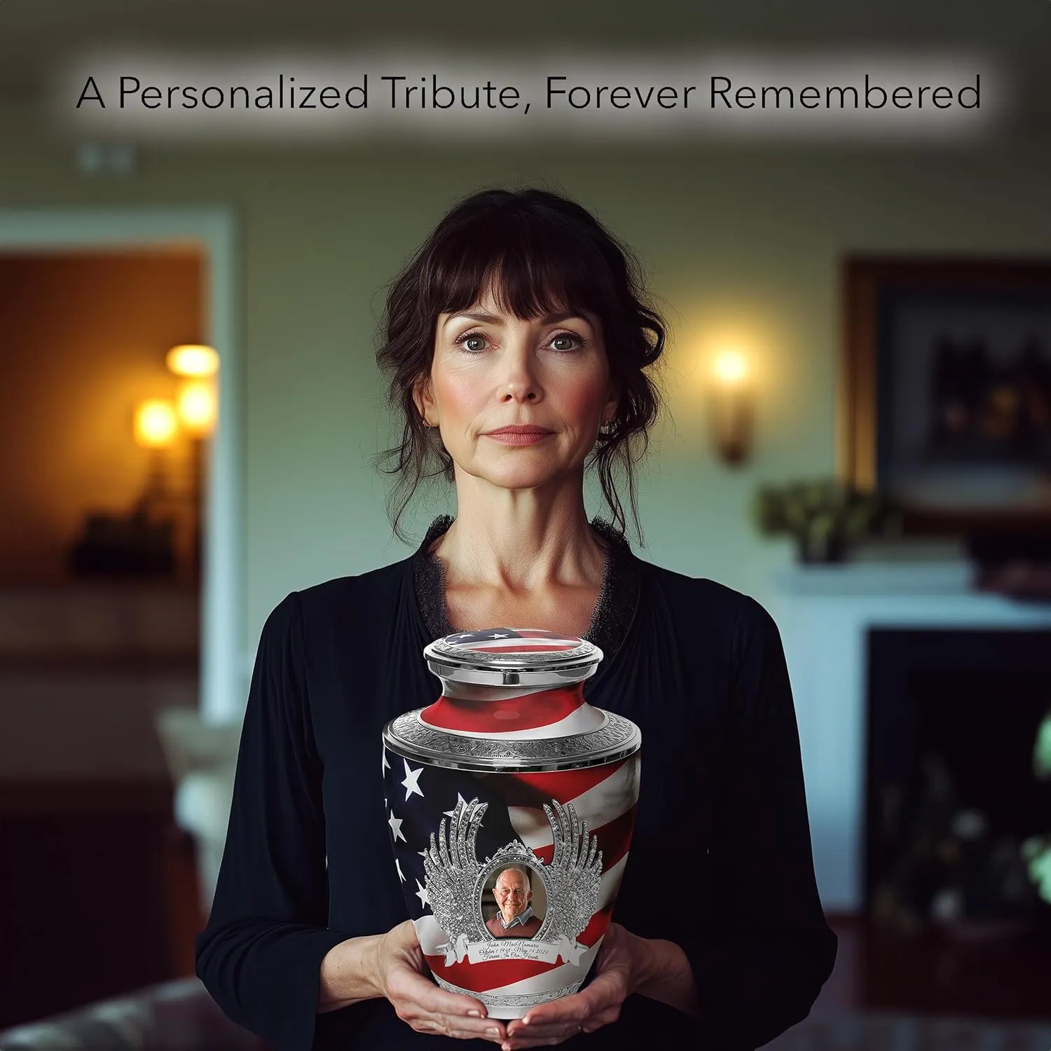 American Flag Cremation Urn for Ashes Adult Male - Beautifully Handcrafted Patriotic & Personalized Cremation Urns for Human Ashes Adult Man for Veteran or Patriot
