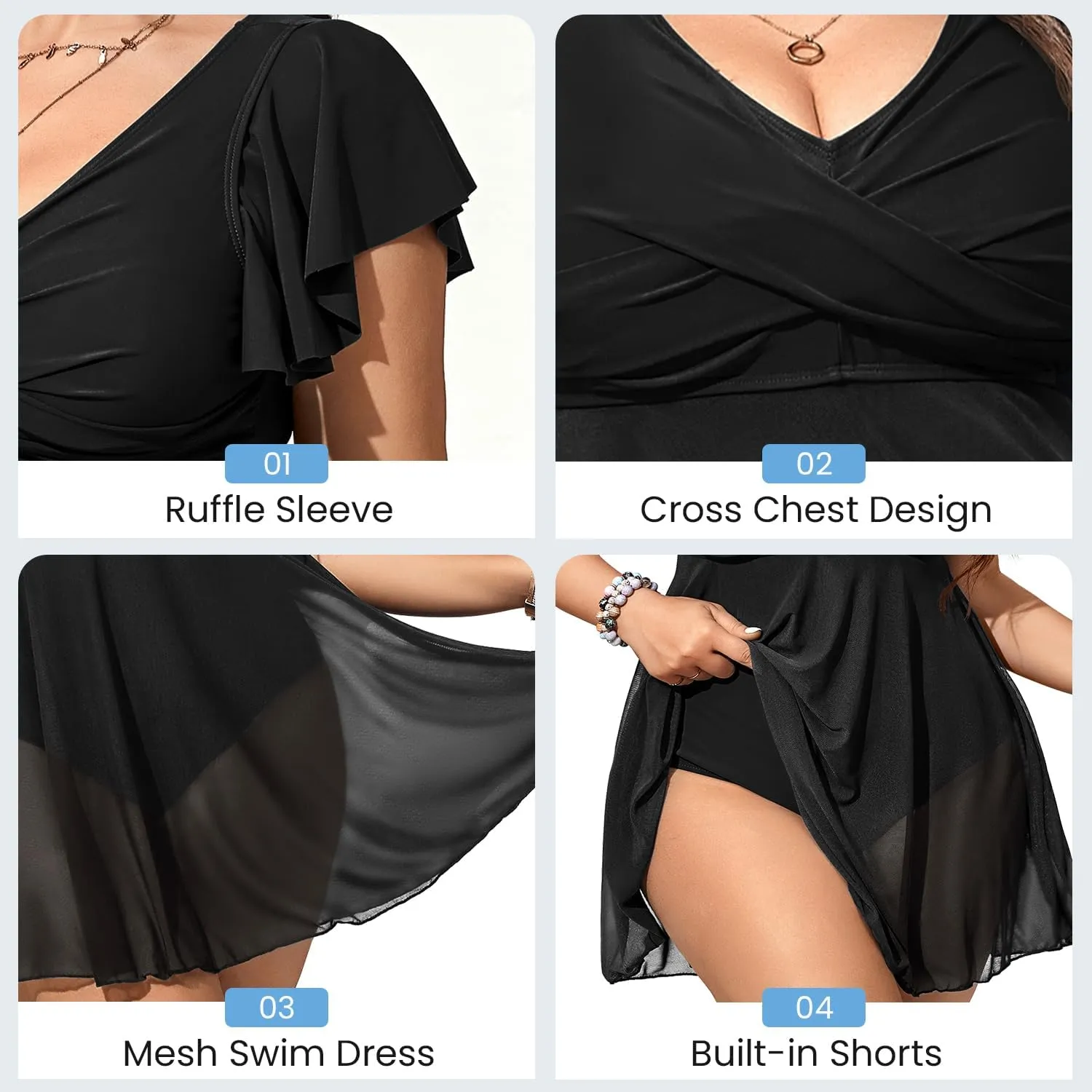 American Trends Plus Size Swimsuit for Women Swim Dress Tummy Control One Piece Bathing Suit V Neck Swimdress Ruffle Swimwear