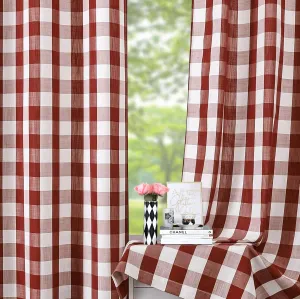 Amzdecor Buffalo Plaid Grommet Curtains 84 Inch Length, Burgundy Red Light Filtering Gingham Check Textured Sheer Curtains Drapery for Living Room Bedroom Farmhouse,2 Panels （40" x 84", Red & White）