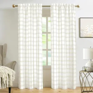 Amzdecor Buffalo Plaid Window Treatment Set,Light Filtering Curtain Woven Lines Pattern Drapes for Living Room and Bedroom, Semi Sheer Rod Pocket Modern Farmhouse Style 2 Panels 40"x95",Linen&White