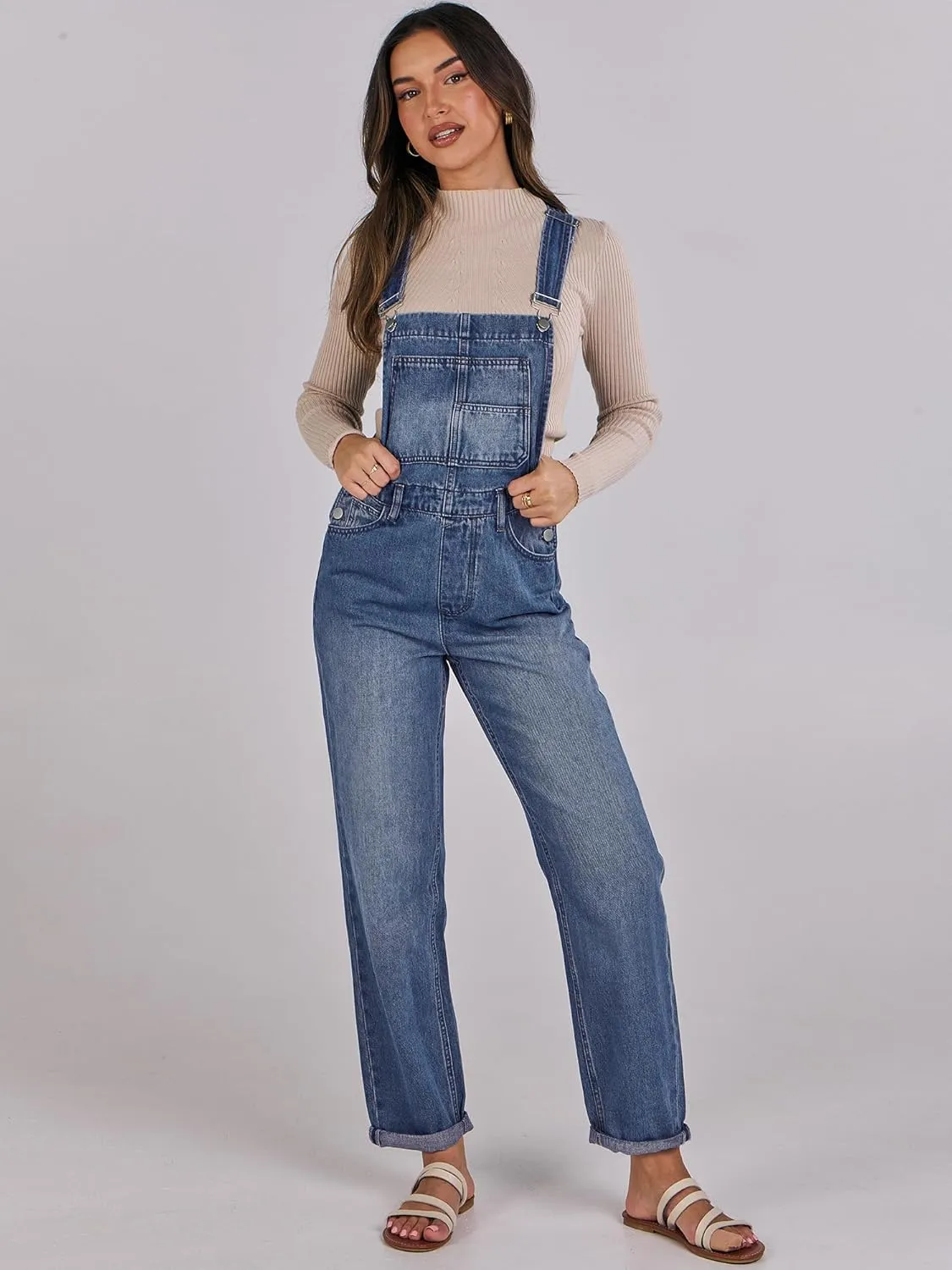 ANRABESS Overalls for Women Loose Fit Denim Overalls Adjustable Strap Jean Jumpsuit Bib Romper 2025 Summer Casualwork Outfits