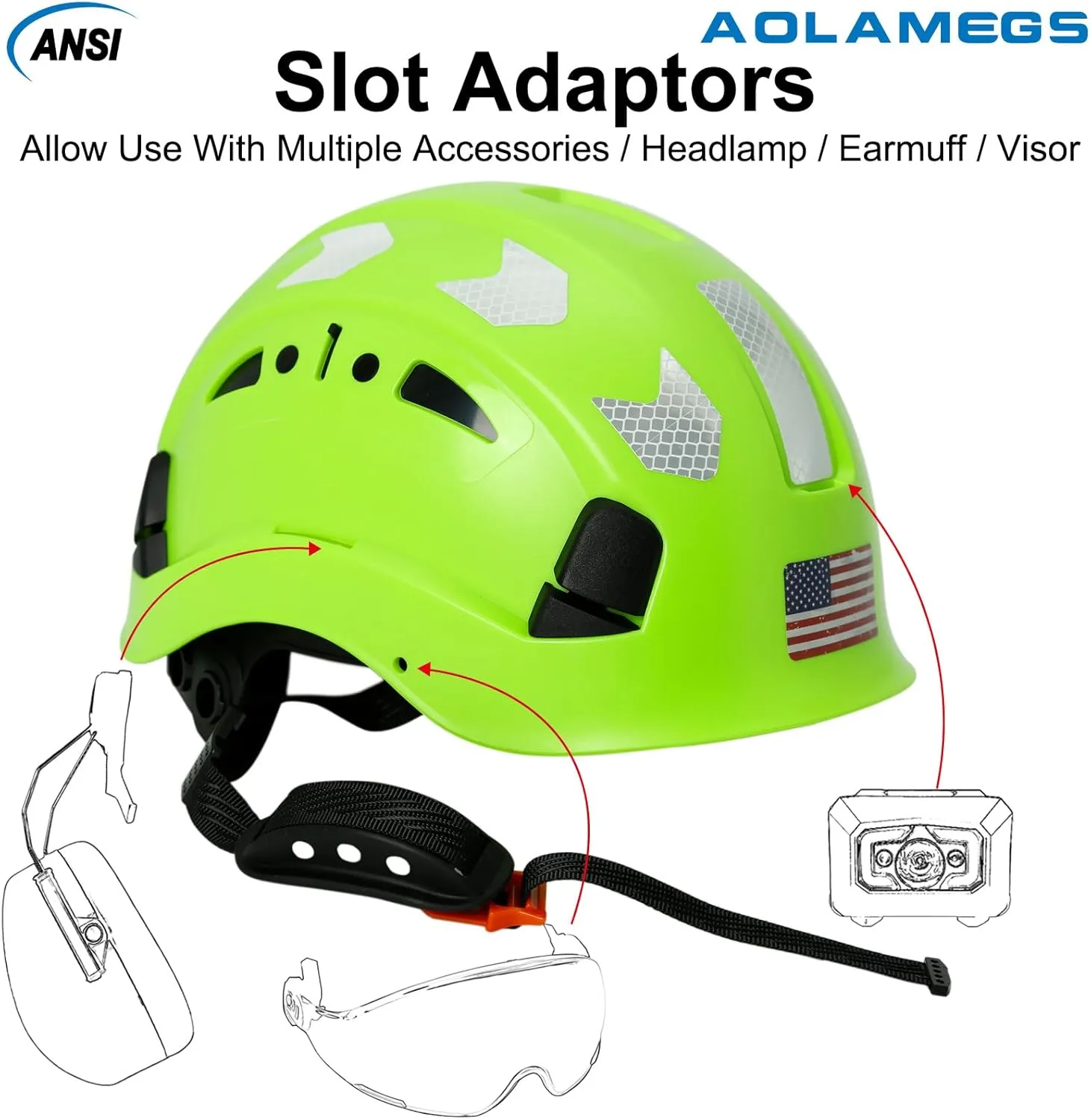 AOLAMEGS Construction Safety Hard Hat - ANSI Z89.1 Type Ι OSHA Approved Safety Helmets with Chin Straps Lightweight Reflective Vented ABS Hard Hats For Men Women Industrial Workwear 6-point Suspension