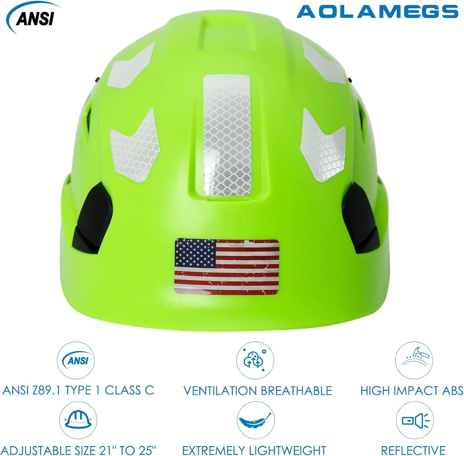 AOLAMEGS Construction Safety Hard Hat - ANSI Z89.1 Type Ι OSHA Approved Safety Helmets with Chin Straps Lightweight Reflective Vented ABS Hard Hats For Men Women Industrial Workwear 6-point Suspension