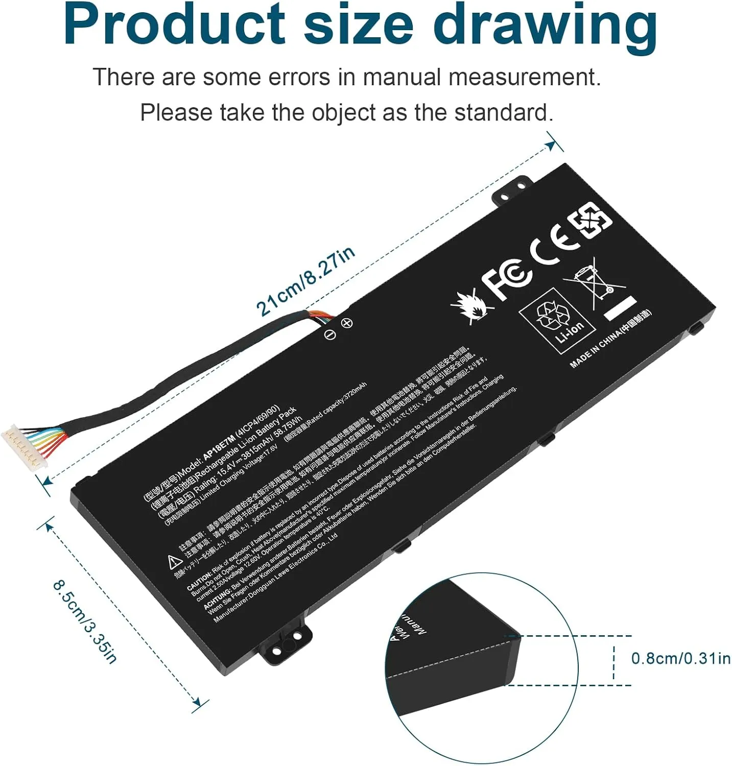 AP18E7M Battery for Acer Nitro 5 AN515-44 Nitro 7 AN715-51 Nitro 5 AN515-54 AN517-51，Predator Helios 300 PH315-52 PH317-53,Aspire 7 A715-74G,AP18E8M 4ICP4/69/90 4ICP4/70/88 KT.00407.009 KT00407009