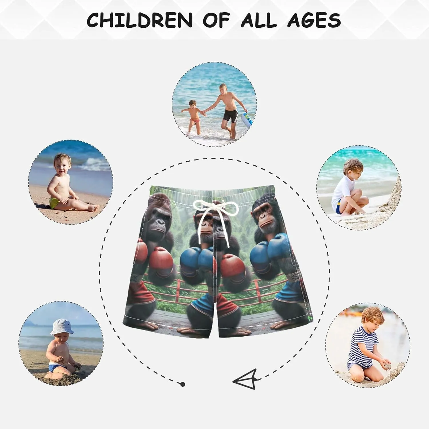Apes Boxing Kids Swim Trunks for Boys, Anti-Chafe Swim Trunks Boys 2T