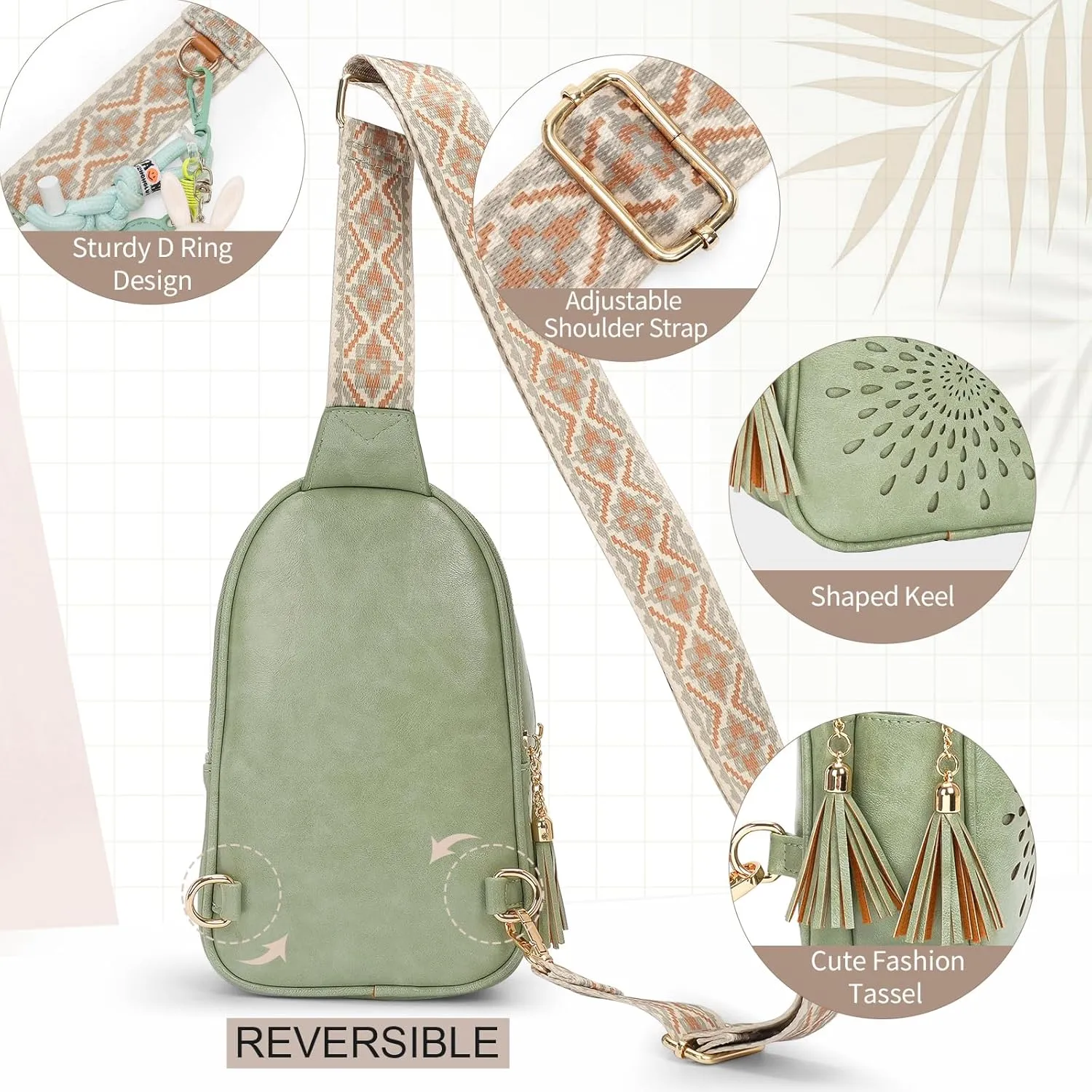 APHISON Small Sling Bag Fanny Packs Cell Phone Purse Vegan Leather Crossbody Bags for Women Chest Bag with Adjustable Strap Green