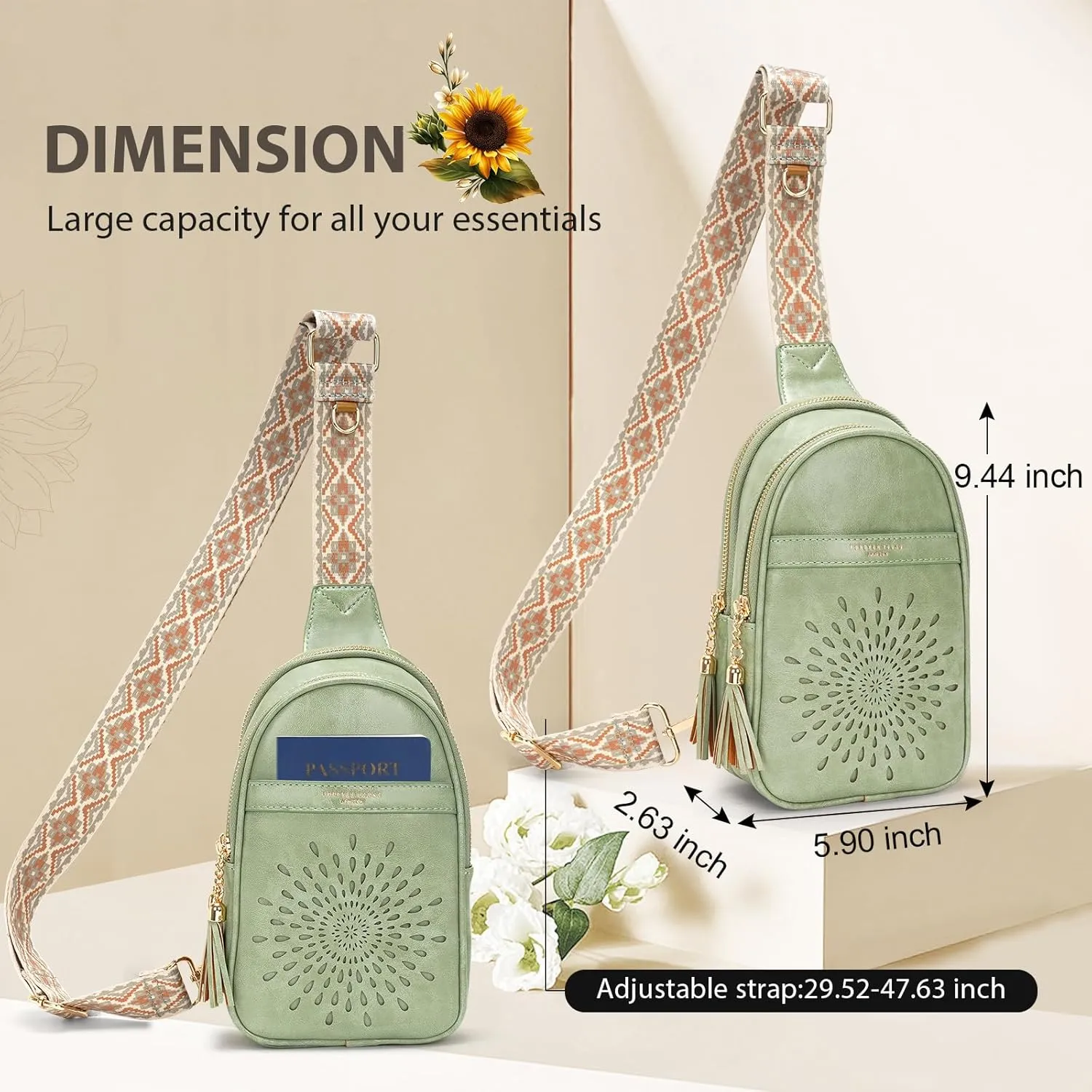 APHISON Small Sling Bag Fanny Packs Cell Phone Purse Vegan Leather Crossbody Bags for Women Chest Bag with Adjustable Strap Green