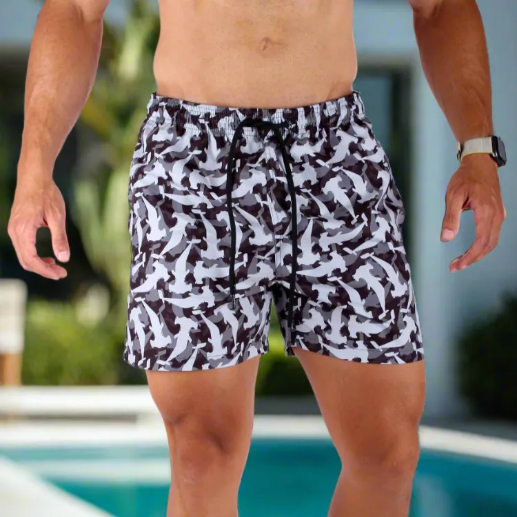 AQUA Swim Shorts Camo Sharks Design - Multi Color