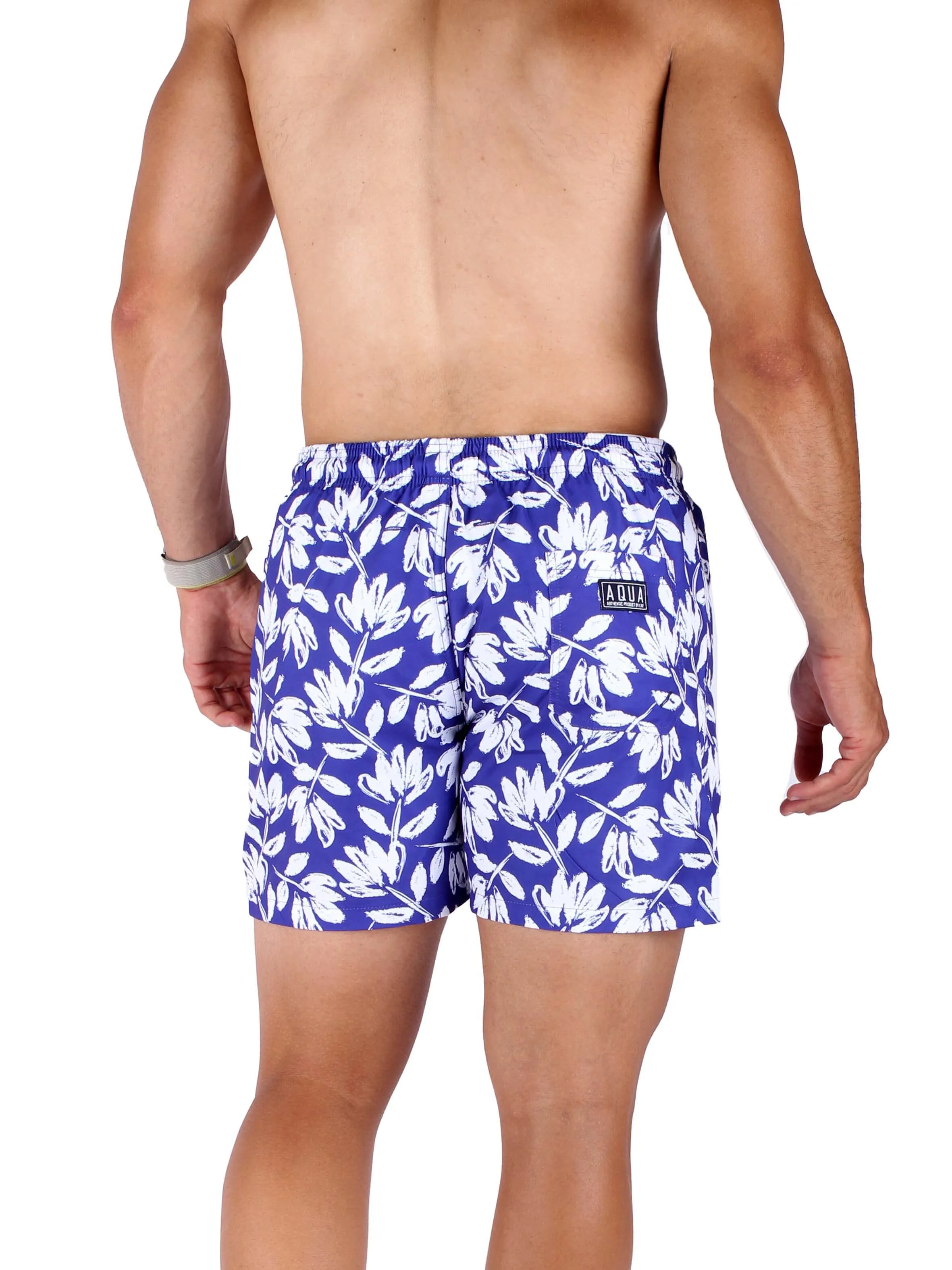 AQUA Swim Shorts Floral Design - Blue