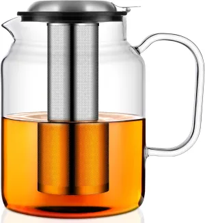 Aquach 85oz Glass Teapot with Stainless Steel Removable Infuser, Stovetop & Dishwasher Safe, Ideal for Brewing Loose Leaf & Blooming Tea