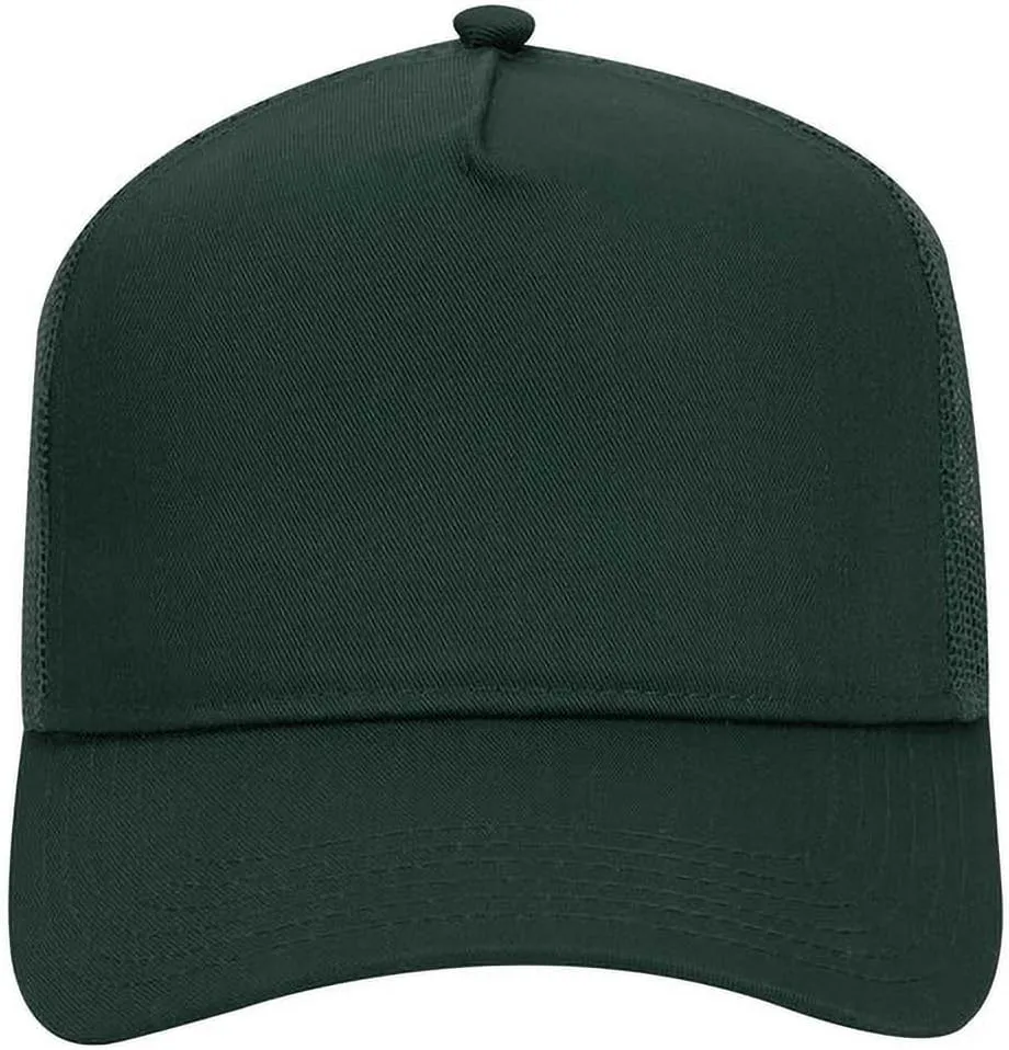 Ashen Fane Cotton Blend Twill 5 Panel Pro Style Mid Profile Mesh Back Trucker Hat