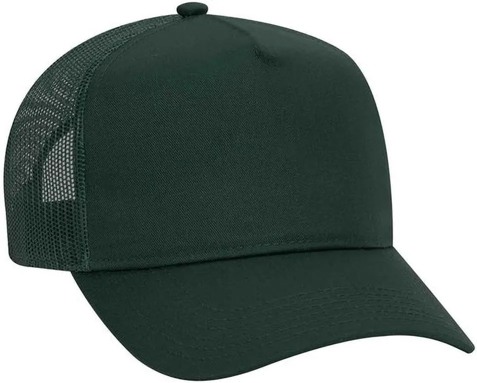 Ashen Fane Cotton Blend Twill 5 Panel Pro Style Mid Profile Mesh Back Trucker Hat