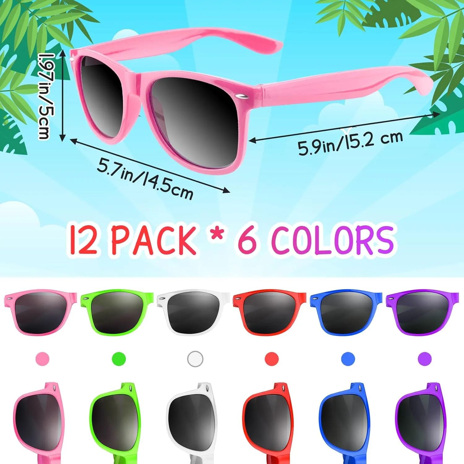 ASTARON 12 Pack Party Sunglasses Bulk Neon Party Favors for Beach Wedding Party Pool Party Supplies