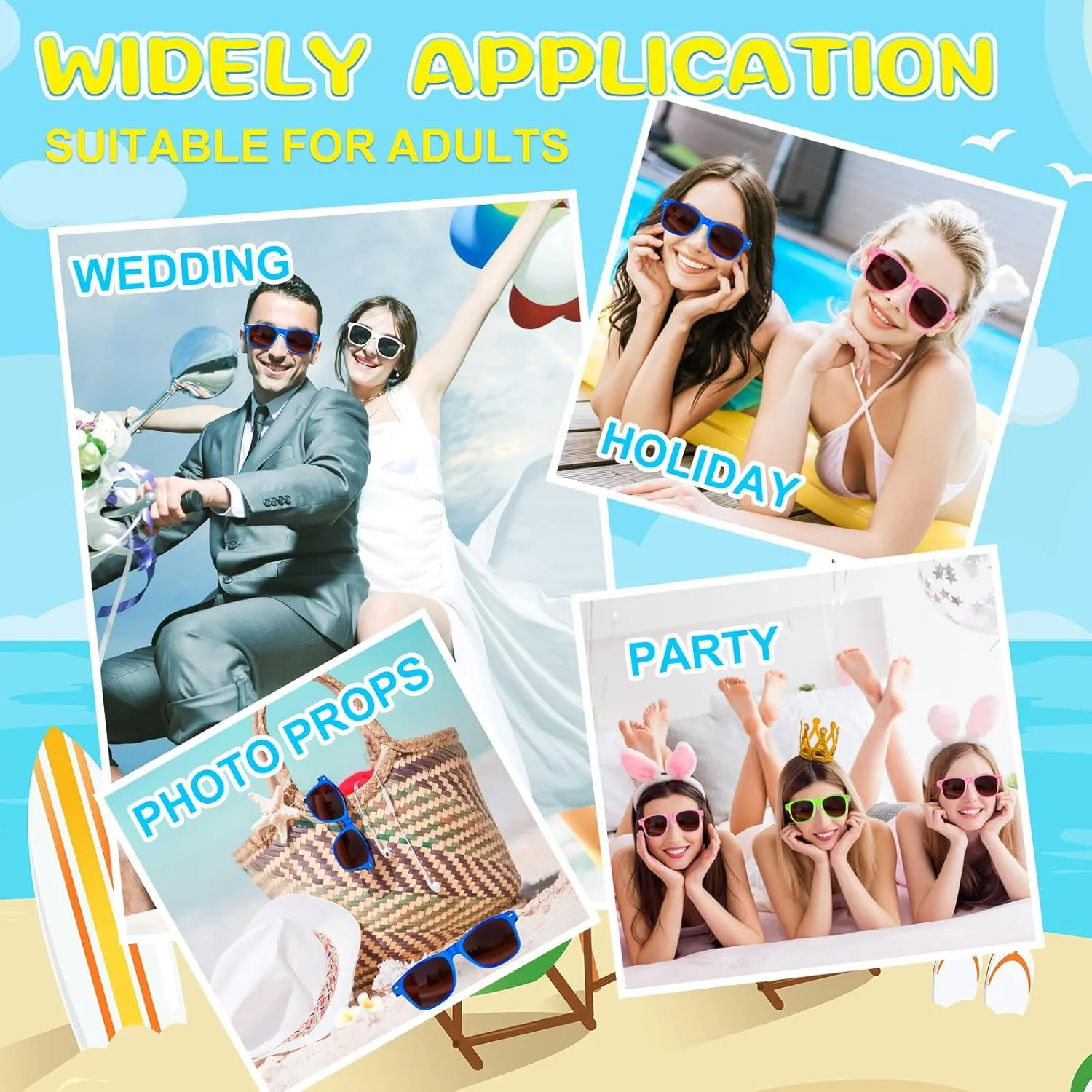 ASTARON 12 Pack Party Sunglasses Bulk Neon Party Favors for Beach Wedding Party Pool Party Supplies