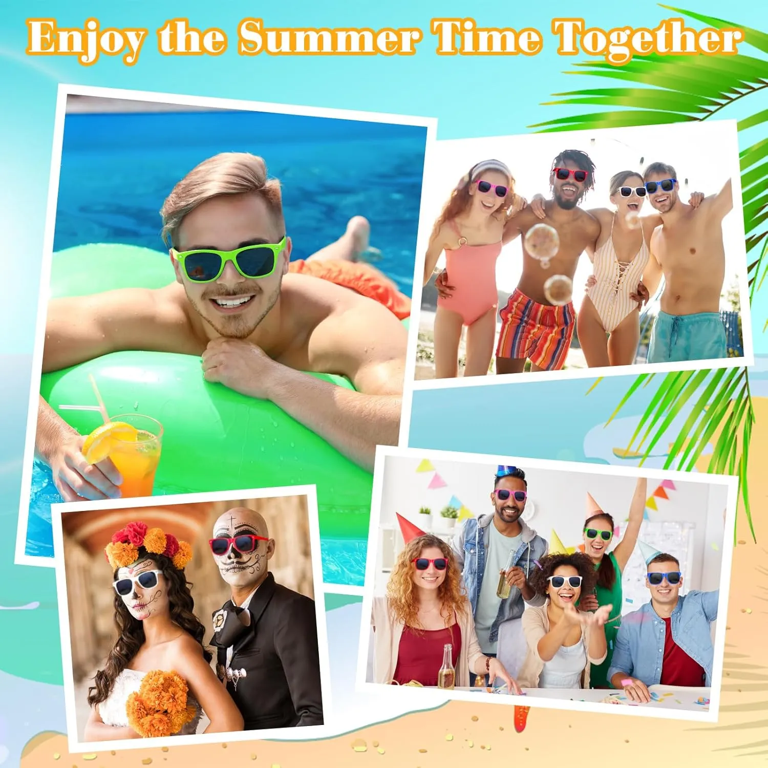 ASTARON 12 Pack Party Sunglasses Bulk Neon Party Favors for Beach Wedding Party Pool Party Supplies