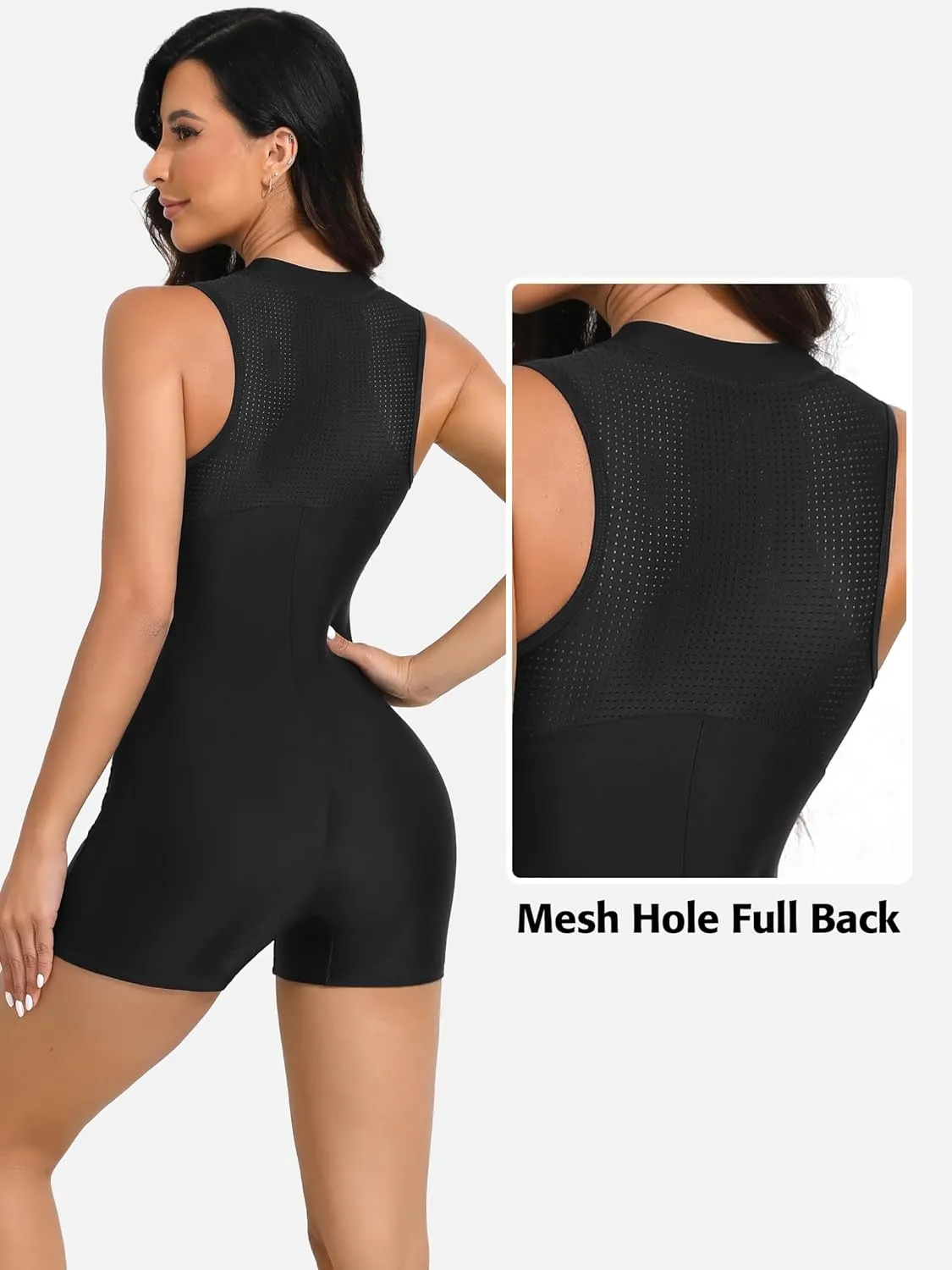 ATTRACO Athletic One Piece Swimsuits for Women Zipper Up Bathing Suits Modest Boyleg Swimwear