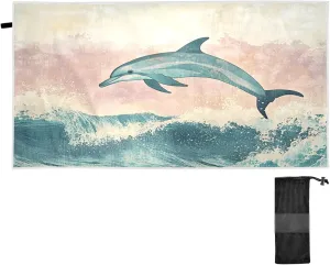 ATTX Jumping Dolphin Beach Towel 31x71 Inch - Lightweight Quick Dry Sand Resistant Microfiber Towel Blanket for Pool, Yoga, Gym & Travel | Multipurpose Swim Bath Sports #417