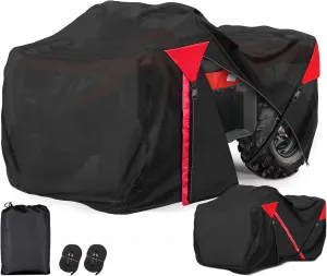 ATV Cover Waterproof, Quad Covers with Unique Zipper & Heavy Duty Windproof Buckle, All Weather Protection 4 Wheeler Covers fit for Kawasaki, Honda, Polaris, Yamaha, 103''(Black&Red)
