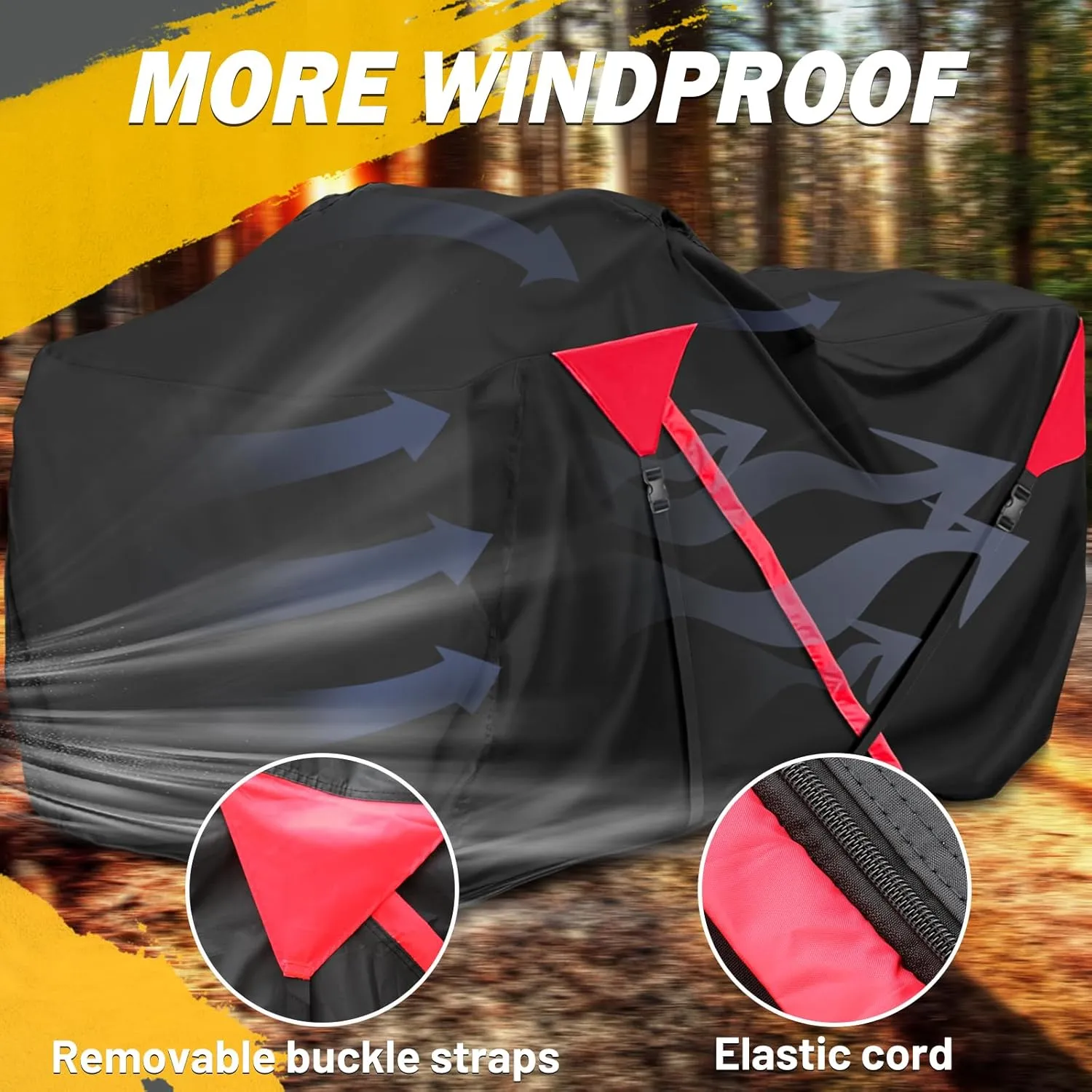 ATV Cover Waterproof, Quad Covers with Unique Zipper & Heavy Duty Windproof Buckle, All Weather Protection 4 Wheeler Covers fit for Kawasaki, Honda, Polaris, Yamaha, 103''(Black&Red)