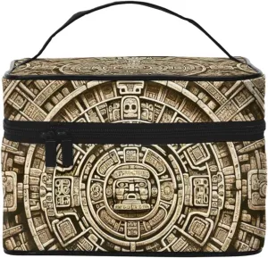 Augenstern Cosmetic Bag Organizer Ancient-Mayan-Calendar-Stone Travel Makeup Case Toiletry Bag With Handle
