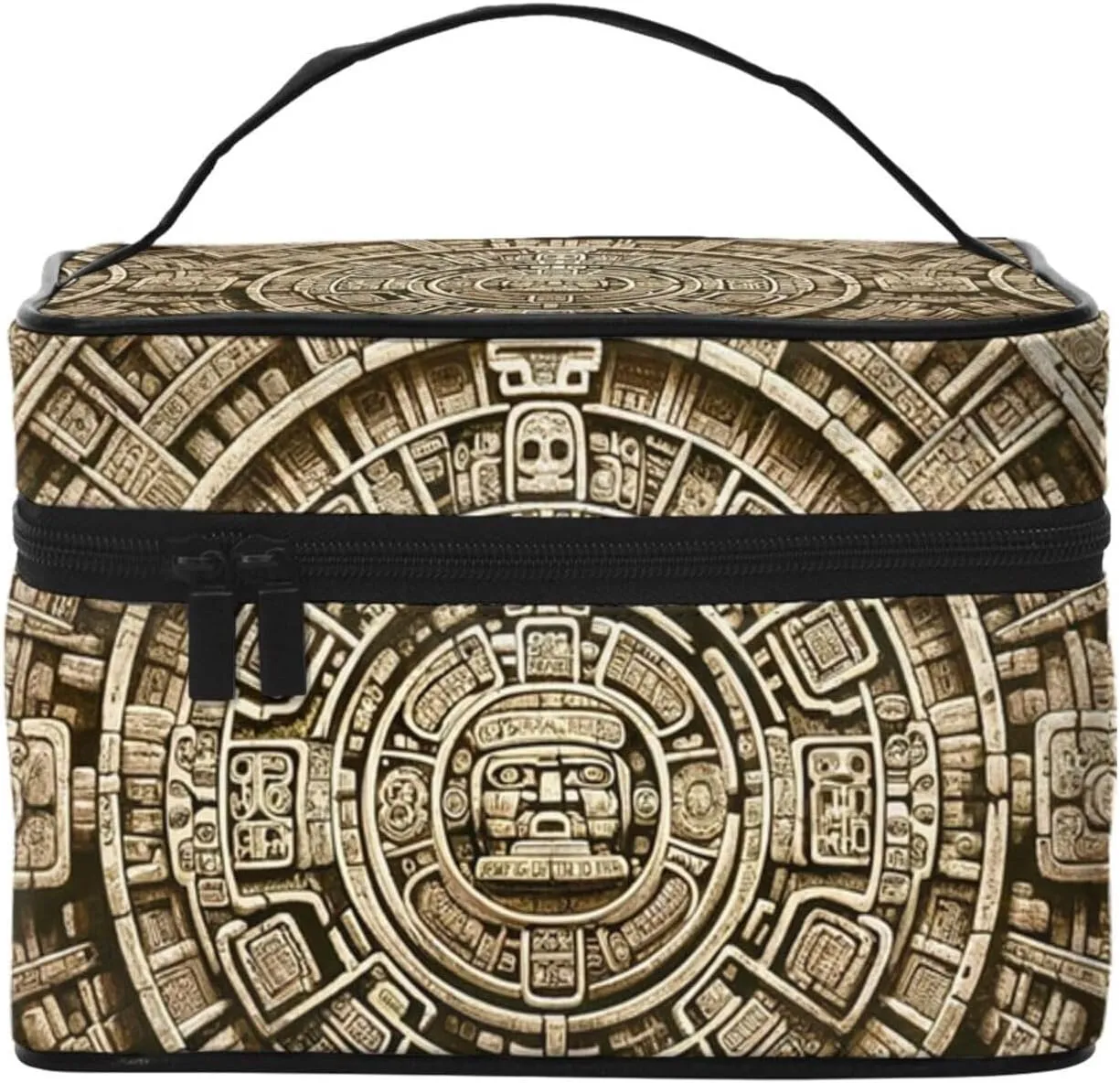 Augenstern Cosmetic Bag Organizer Ancient-Mayan-Calendar-Stone Travel Makeup Case Toiletry Bag With Handle
