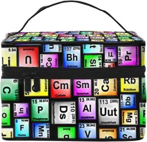 Augenstern Cosmetic Bag Organizer Colored Periodic Table Elements Repeating Travel Makeup Case Toiletry Bag With Handle