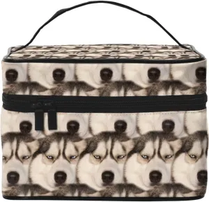 Augenstern Cosmetic Bag Organizer Funny Boring Siberian Husky Dog Travel Makeup Case Toiletry Bag With Handle