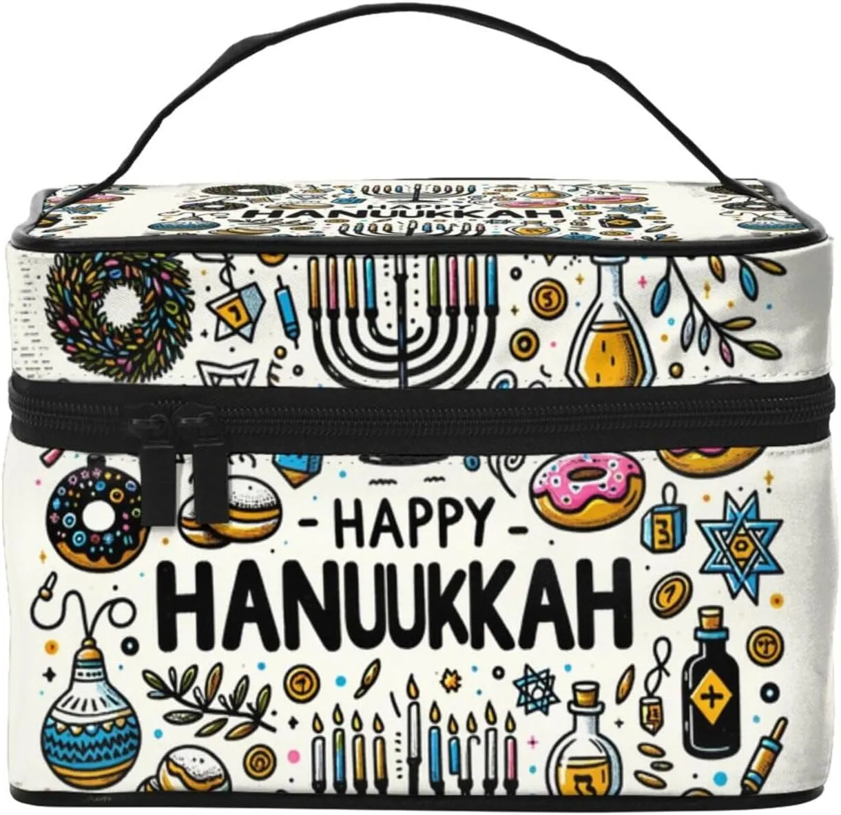 Augenstern Cosmetic Bag Organizer Happy-Hanukkah-Menorah-Candles Travel Makeup Case Toiletry Bag With Handle