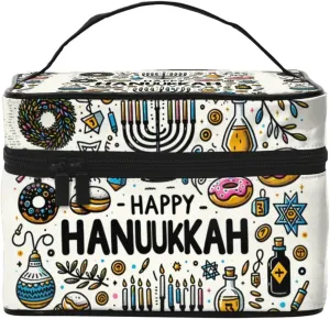 Augenstern Cosmetic Bag Organizer Happy-Hanukkah-Menorah-Candles Travel Makeup Case Toiletry Bag With Handle