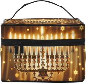Augenstern Cosmetic Bag Organizer Jewish-Hanukkah-Lit-Candles Travel Makeup Case Toiletry Bag With Handle