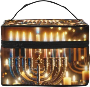 Augenstern Cosmetic Bag Organizer Jewish-Hanukkah-Menorah-Candles Travel Makeup Case Toiletry Bag With Handle