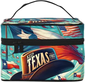 Augenstern Cosmetic Bag Organizer Texas-Flag-Cowboy-Hat Travel Makeup Case Toiletry Bag With Handle