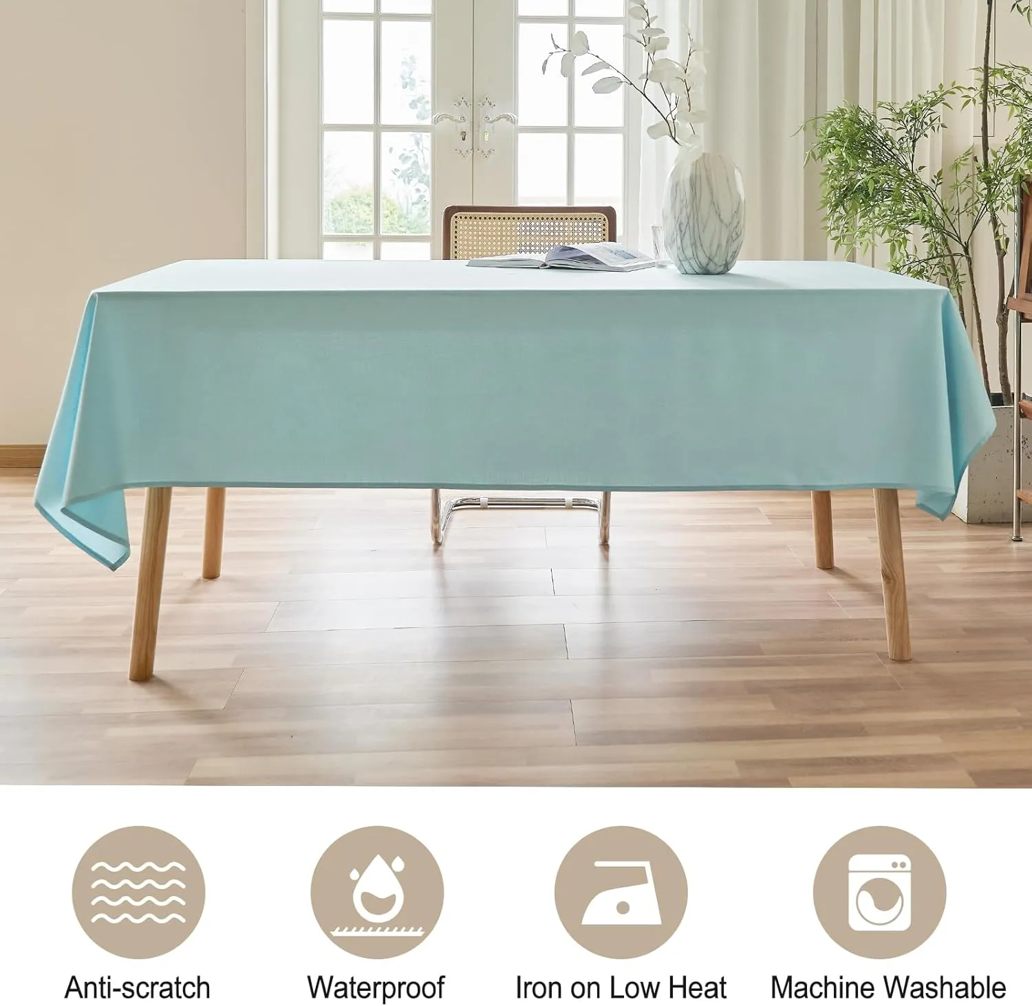 AUSSPVOCT 2 Pcs Textured Linen Table Cloth for Rectangle Table - 52x70 Inch Cloth Tablecloth Rectangular Waterproof Washable Fabric Dining Table Cover for Christmas Holiday Party Kitchen Decor