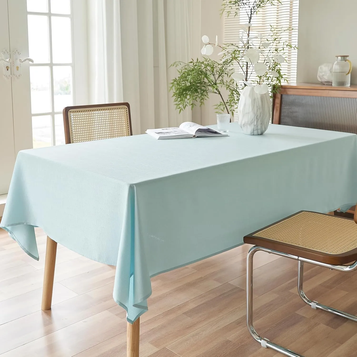 AUSSPVOCT 2 Pcs Textured Linen Table Cloth for Rectangle Table - 52x70 Inch Cloth Tablecloth Rectangular Waterproof Washable Fabric Dining Table Cover for Christmas Holiday Party Kitchen Decor