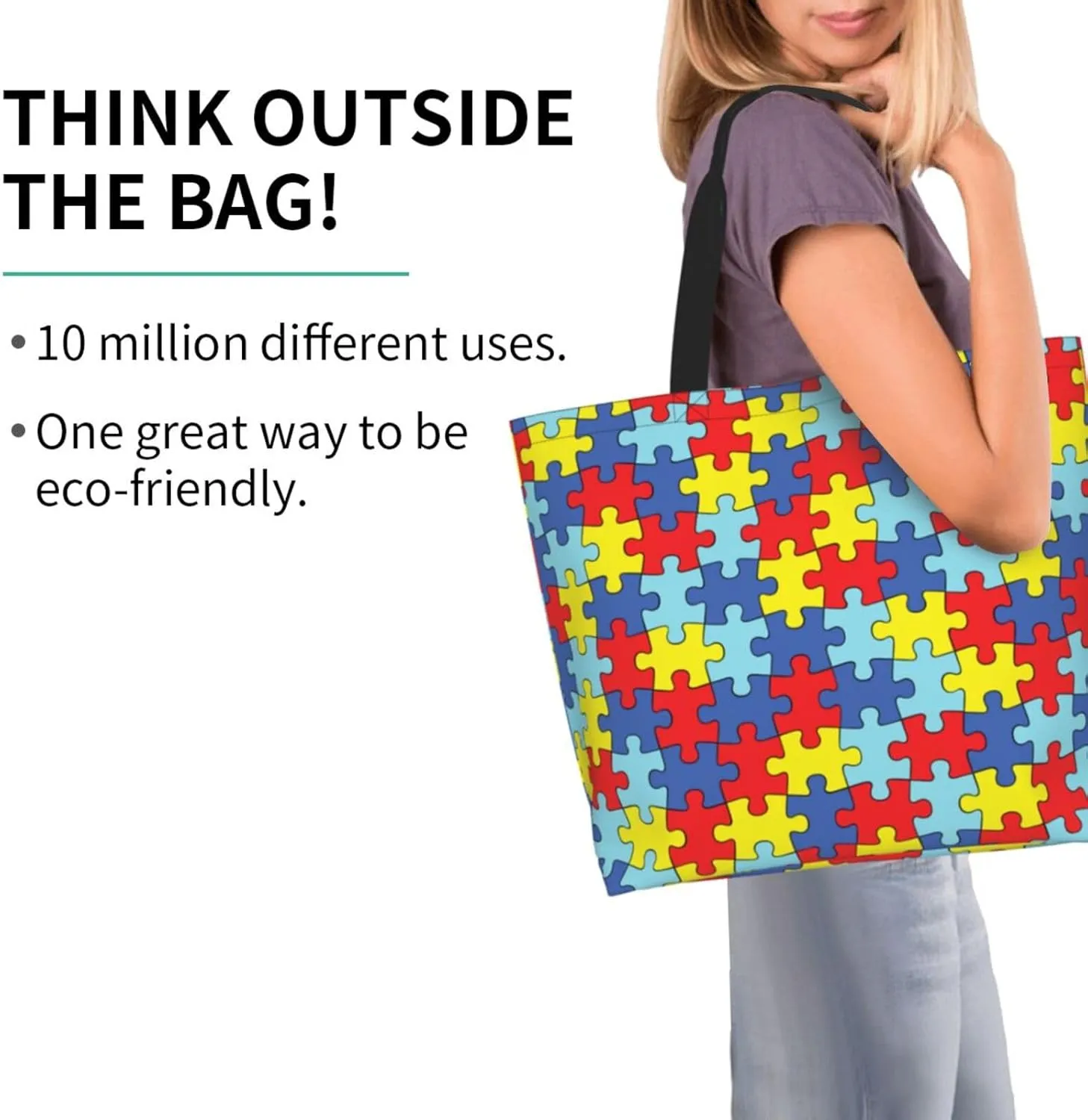Autism Awareness Tote Bag for Women Mother Teacher,Reusable Shopping Grocery Bag Shoulder Bags