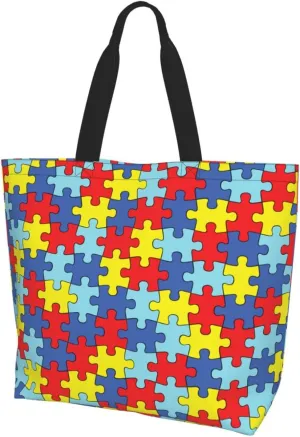 Autism Awareness Tote Bag for Women Mother Teacher,Reusable Shopping Grocery Bag Shoulder Bags