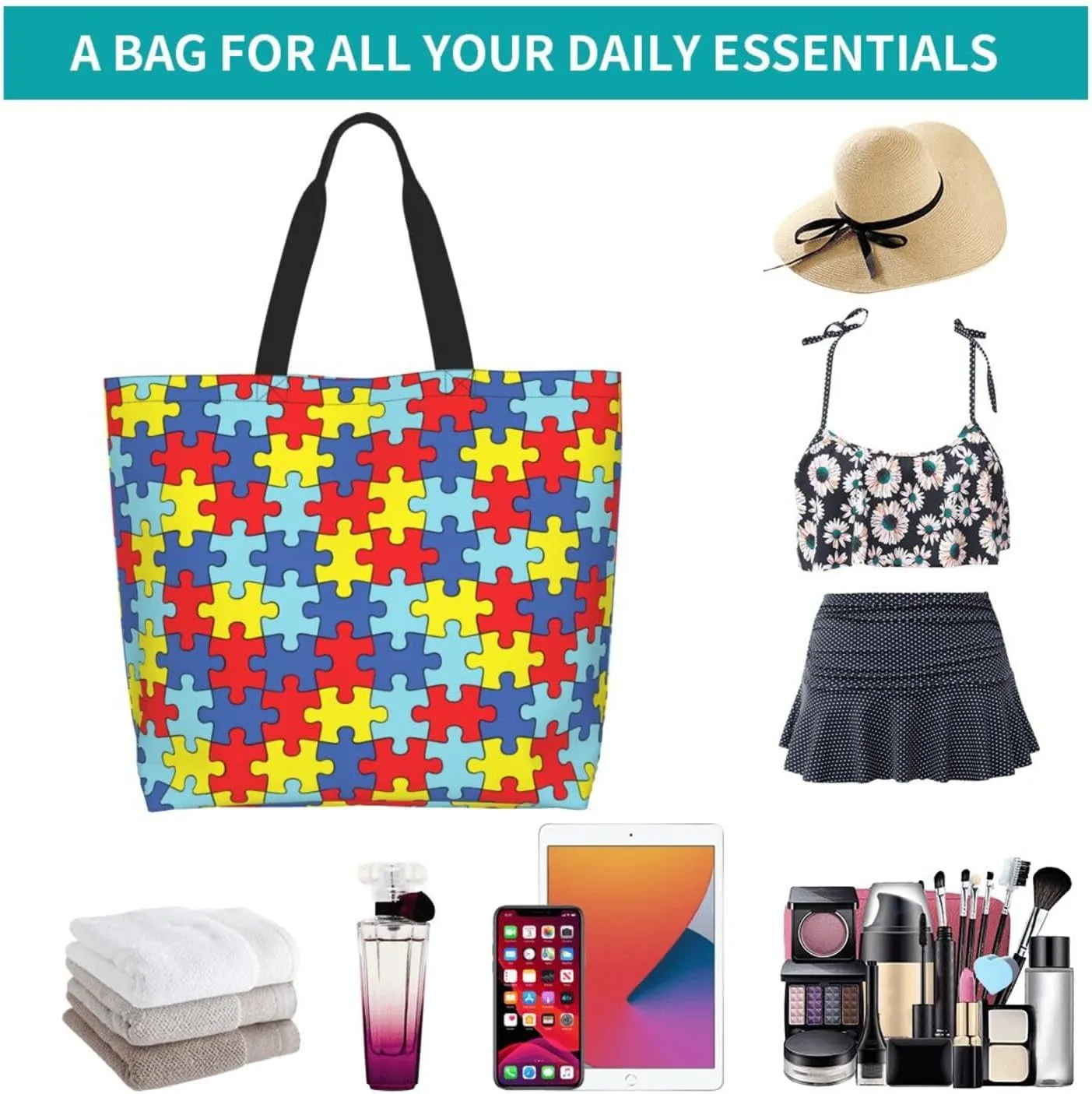 Autism Awareness Tote Bag for Women Mother Teacher,Reusable Shopping Grocery Bag Shoulder Bags