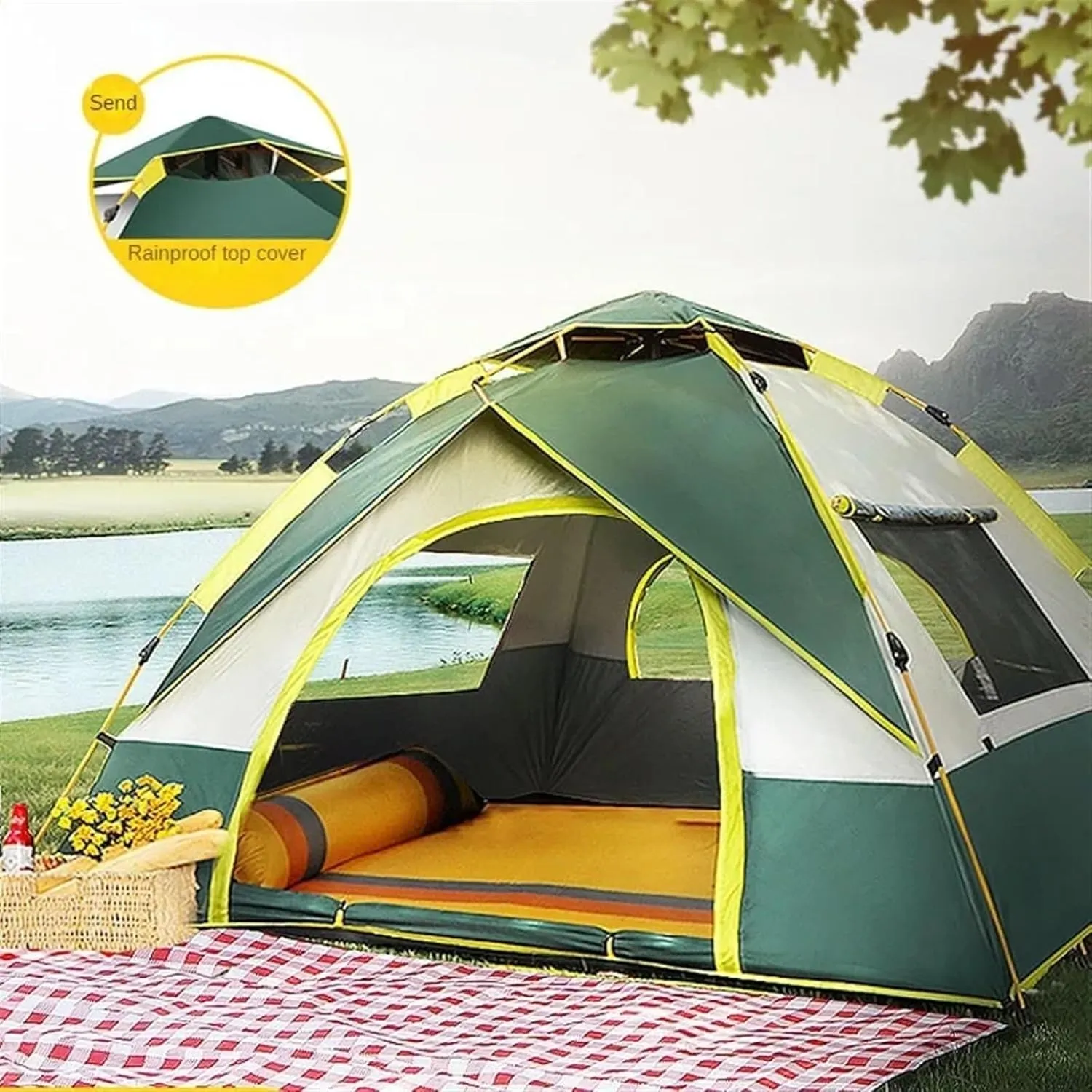 Automatic 1-3 Person Camping Tent, Easy Instant Setup, Portable Backpacking Tent, Waterproof Sun Shelter for Hiking, Travelling, and Outdoor Camping (Blue, One Size)