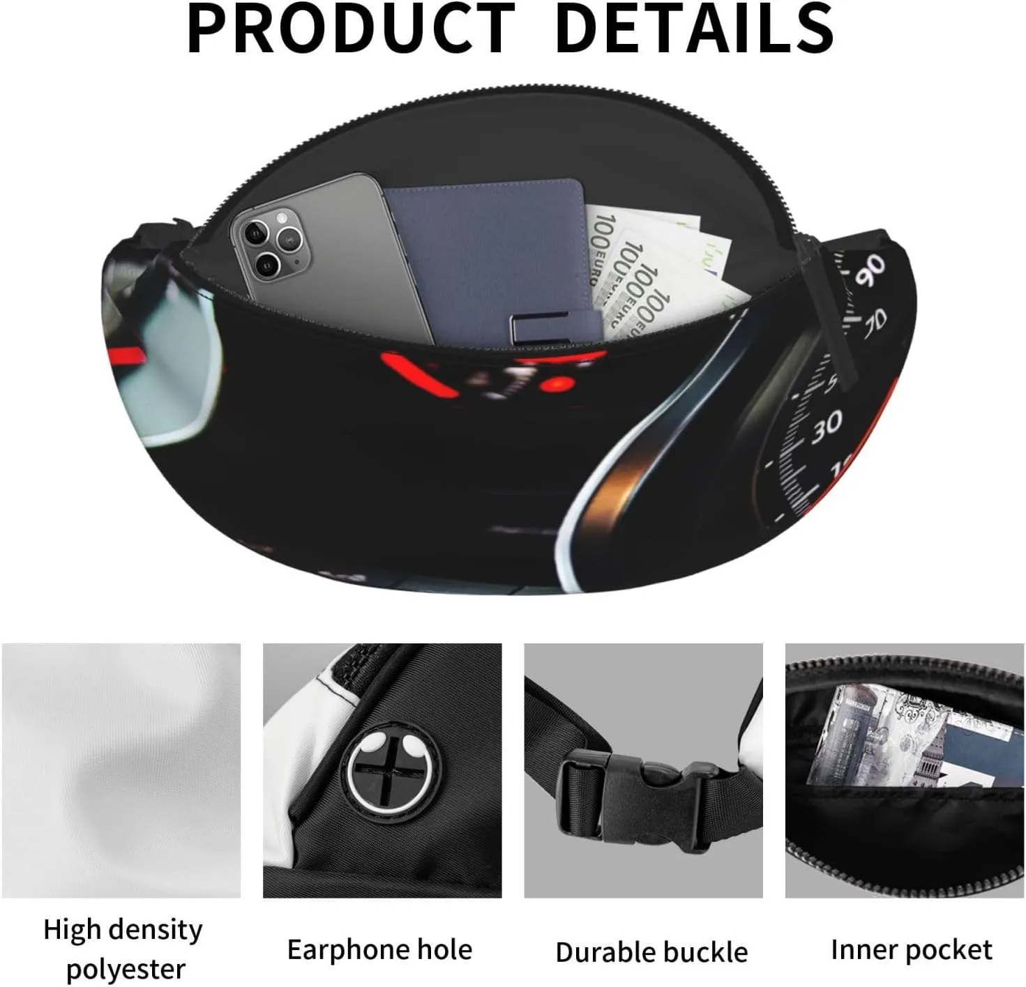 Automobile Dashboard Race Car Fanny Pack, Crossbody Waist Packs for Women Men Waist Bags with Adjustable Strap for Travel Running Hiking Sport